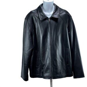 Mens Black Leather Jacket With Zipper Closure & Pockets